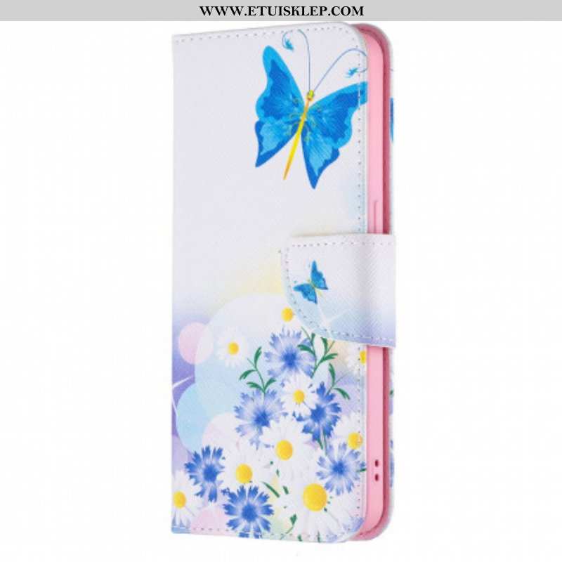 Etui Folio do Oppo Reno 6 5G Malowane Motyle I Kwiaty